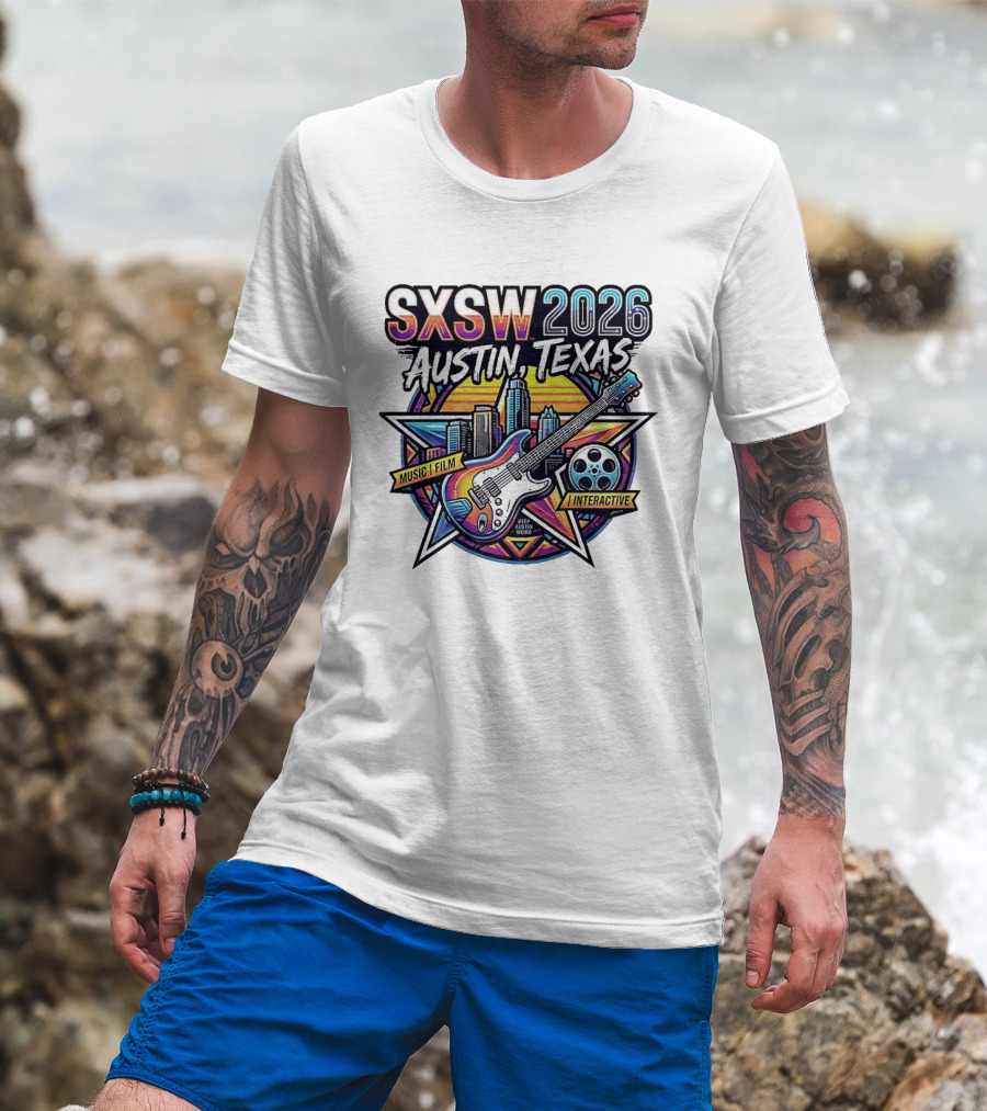 SXSW 2026 Austin Texas Music Film Interactive Guitar Skyline T-Shirt
