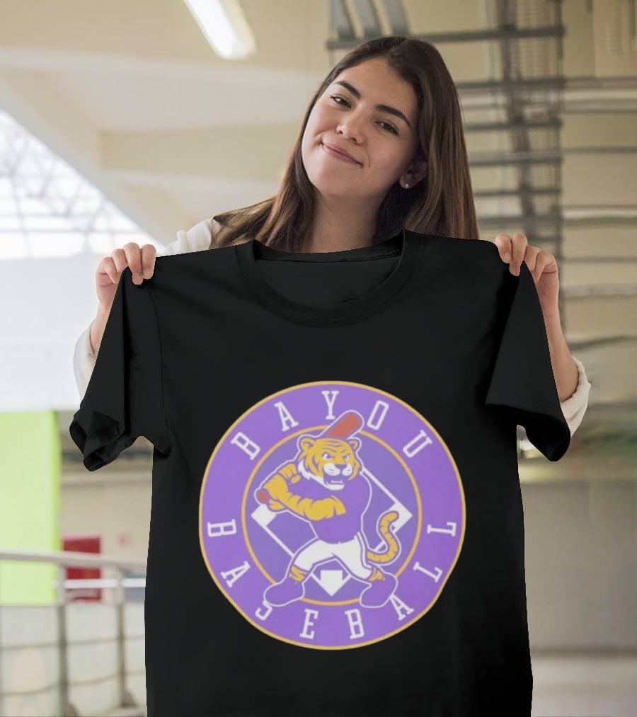 Bayou Baseball Purple Tiger Mascot Batter Circle T-Shirt