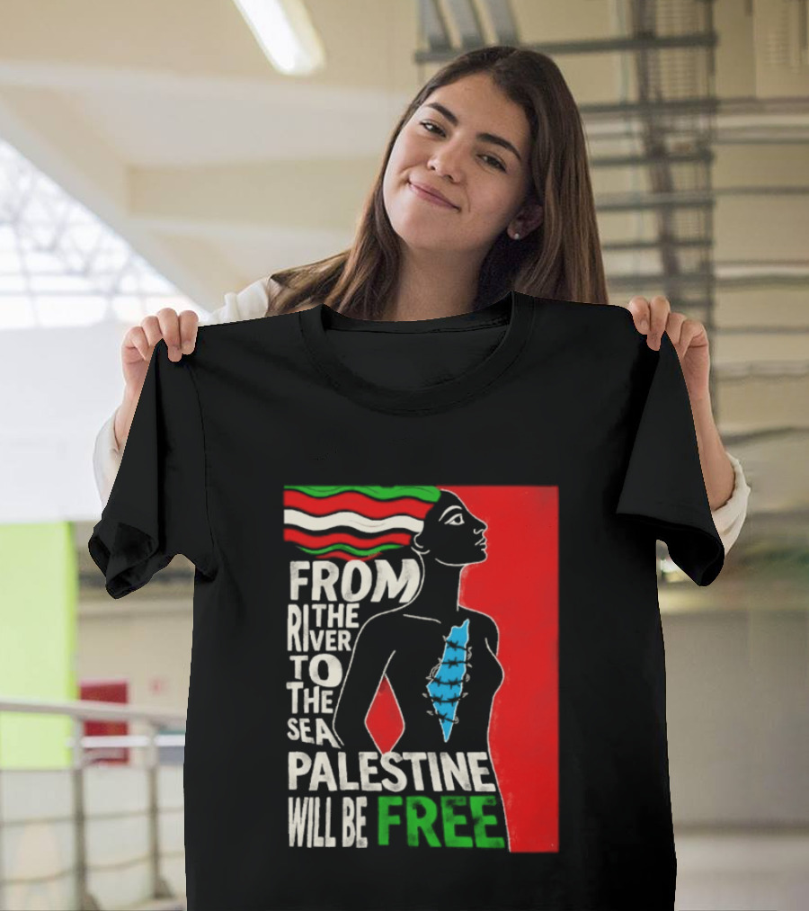 From The River To The Sea Palestine Will Be Free Woman Palestinian Flag Map T-Shirt