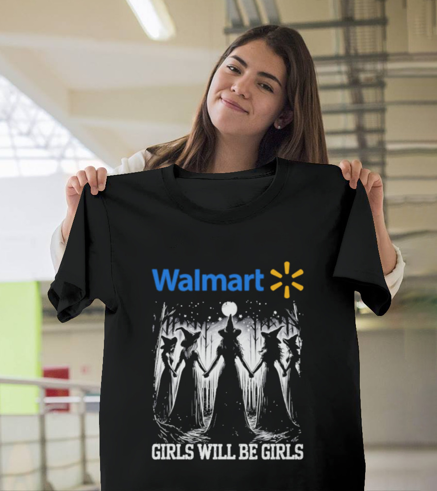Walmart Girls Will Be Girls Witch Halloween Moonlit Scene T-Shirt