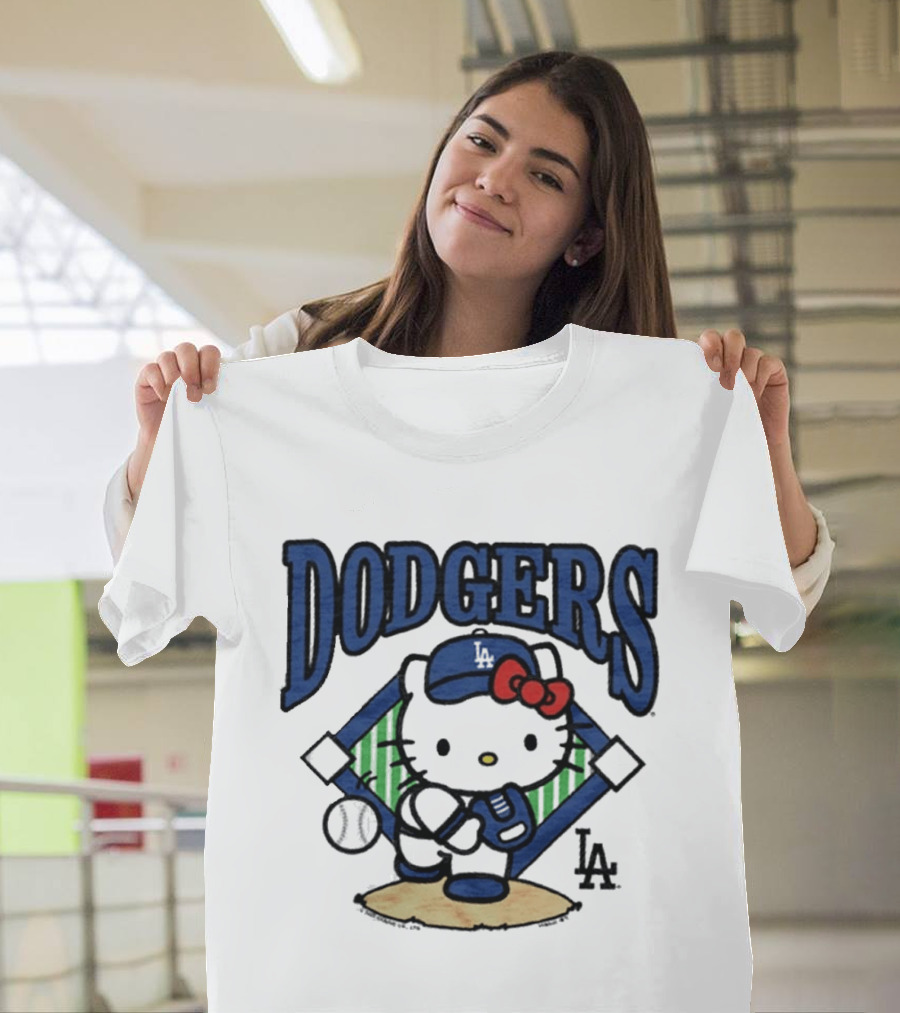 Hello Kitty Los Angeles Dodgers Baseball Crossover Fan Merchandise T-Shirt