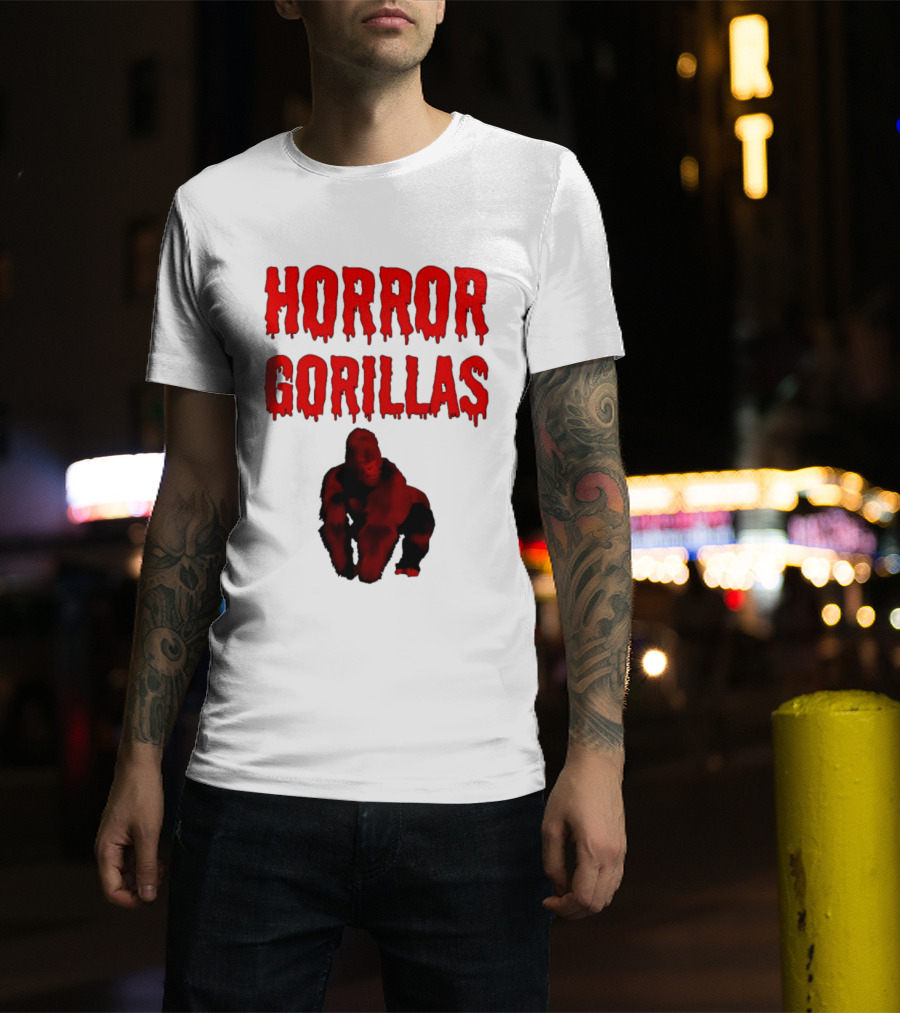 Horror Gorillas Dripping Blood Text And Red Gorilla T-Shirt