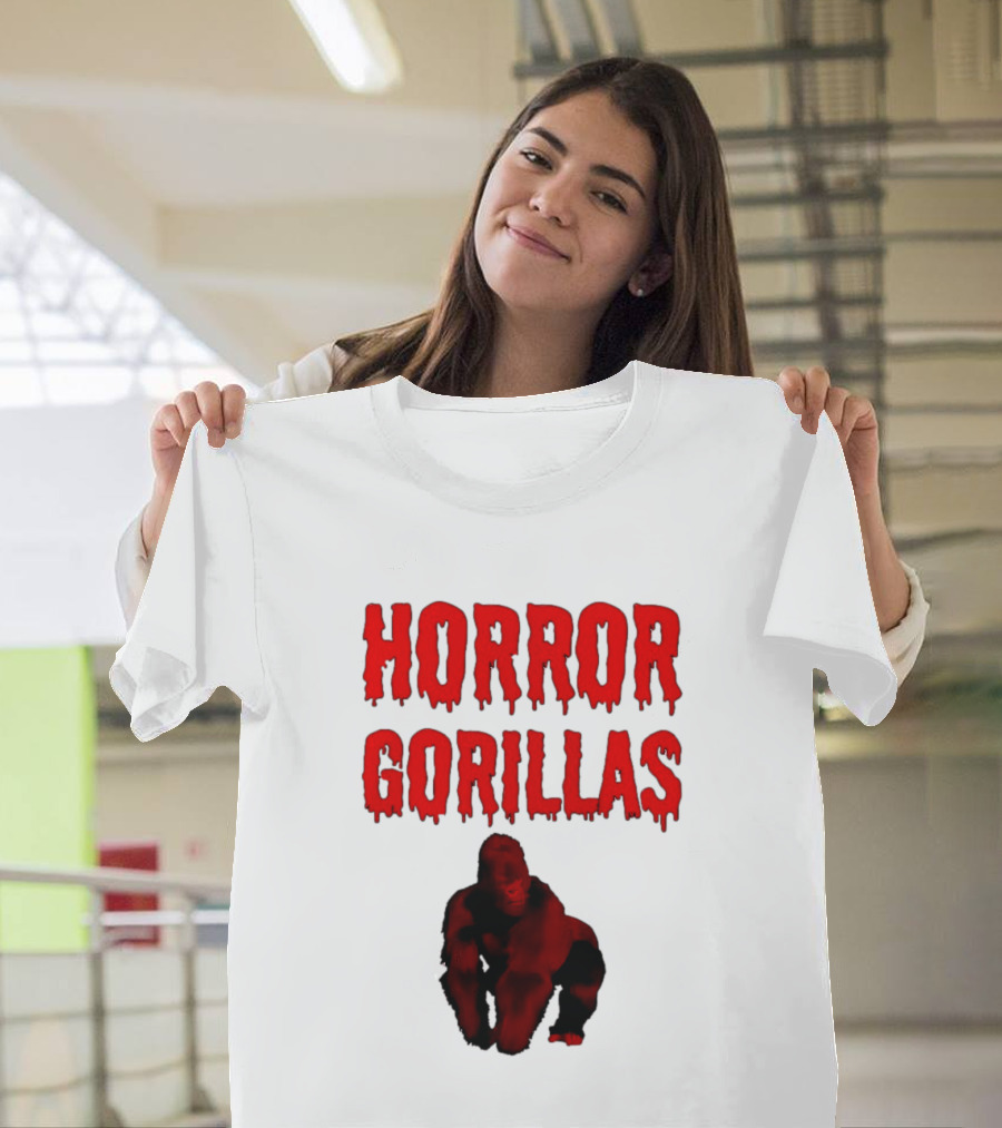 Horror Gorillas Dripping Blood Text And Red Gorilla T-Shirt
