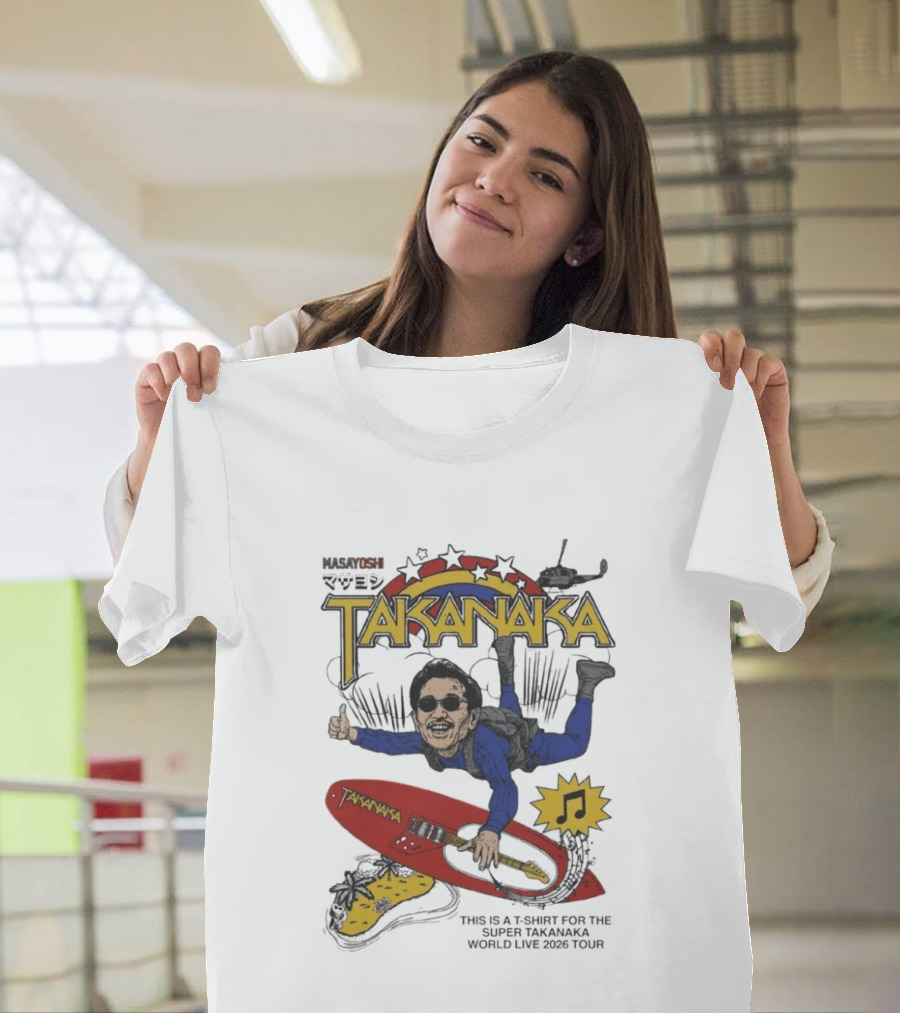 Masayoshi Takanaka Super World Live 2026 Tour Parody With Surfboard And Helicopter T-Shirt