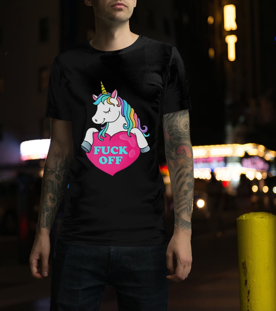 Unicorn Fuck Off Heart Rainbow Mane T-Shirt