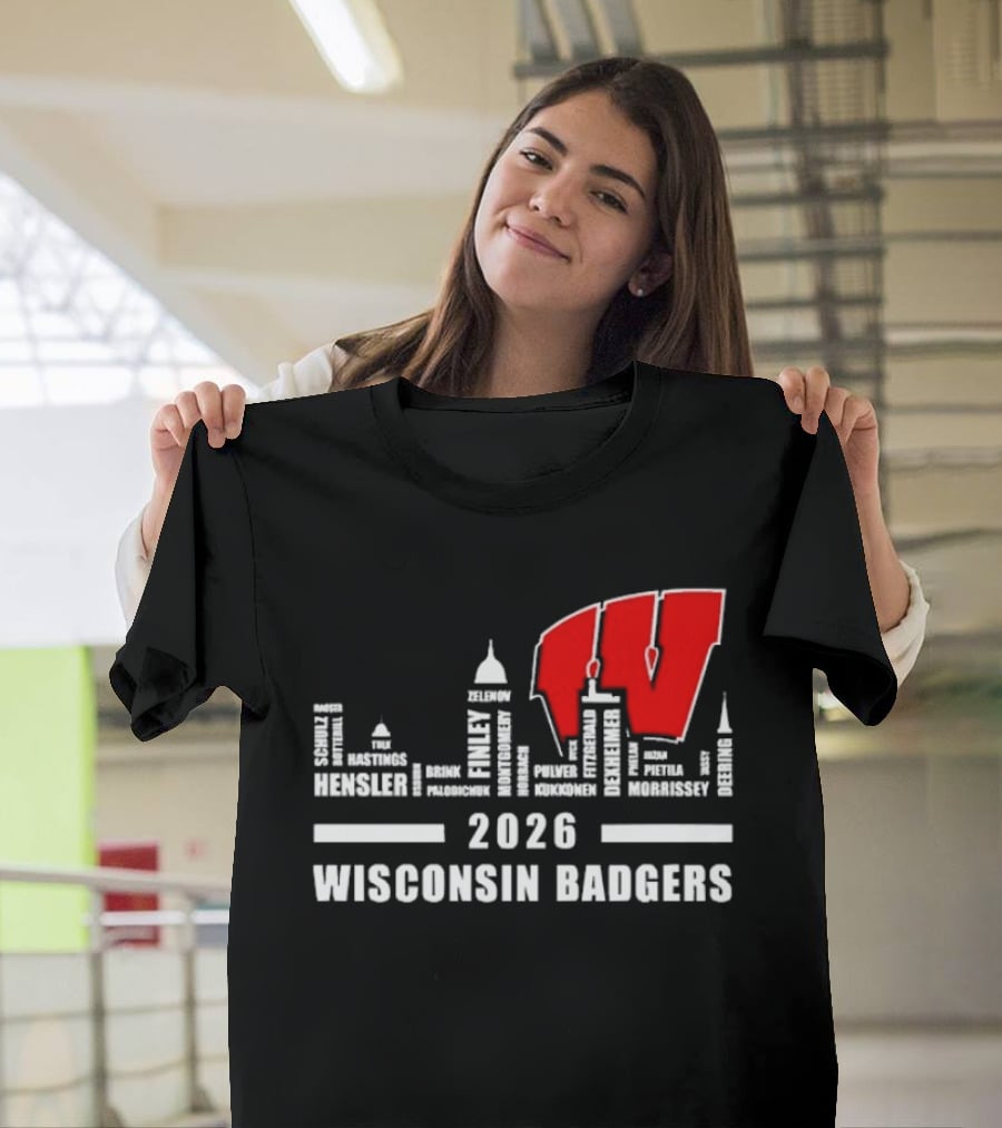 2026 Wisconsin Badgers City Names Skyline Mercer Medford Mosinee Plover Princeton Pulaski Ripon T-Shirt