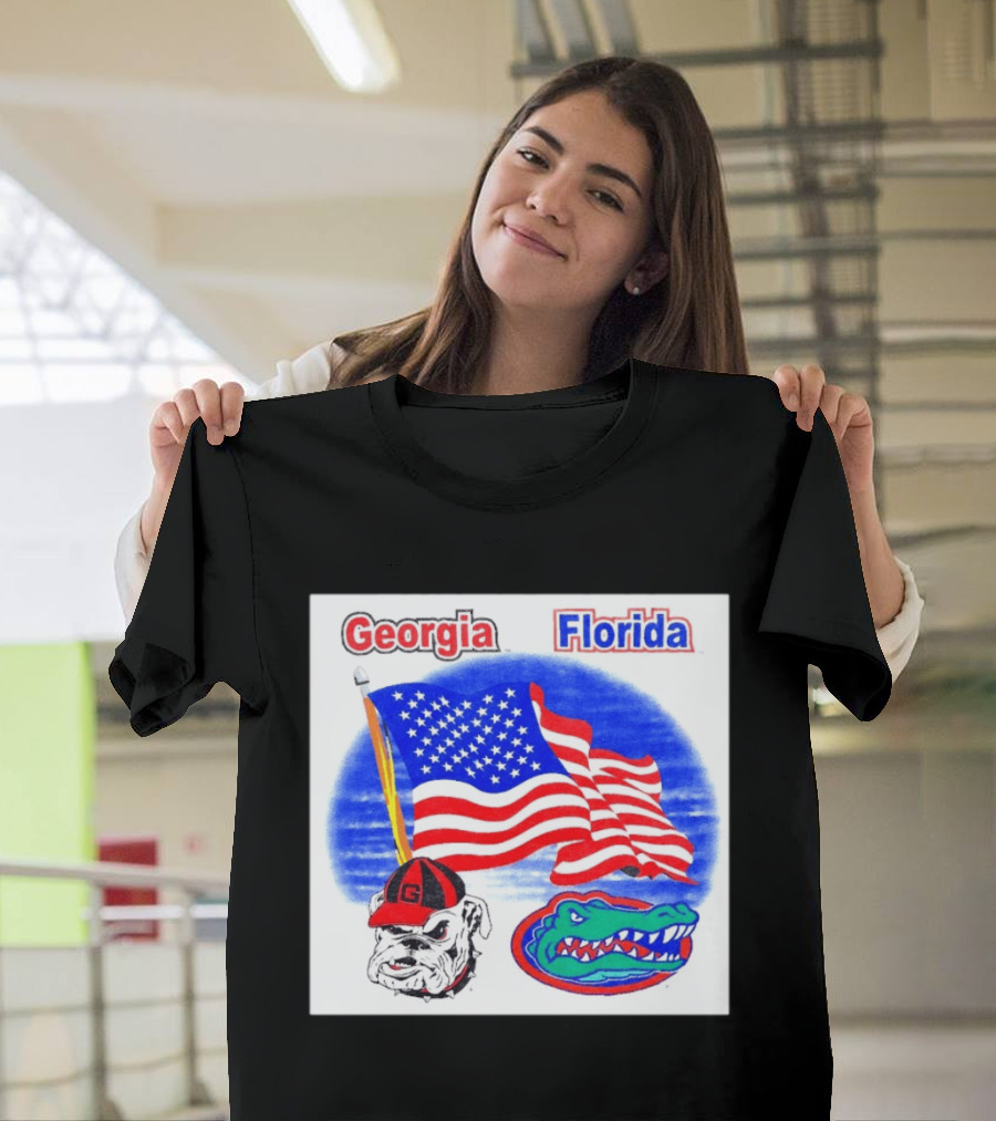 Georgia Vs Florida American Flag Bulldogs Gators Rivalry T-Shirt