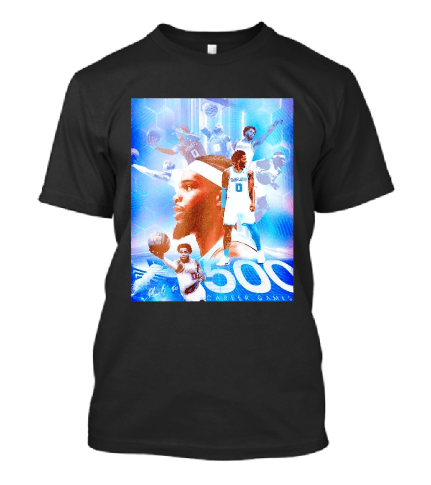 Miles Bridges 500 Career Games Collage Charlotte Hornets NBA Basketball T-Shirt
