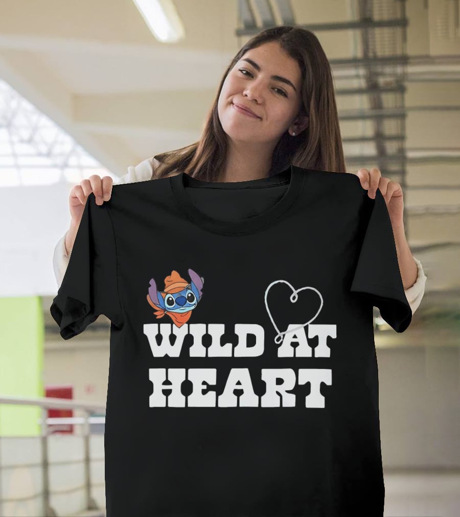 Stitch Wild At Heart With Love Icon And Fun Expression T-Shirt