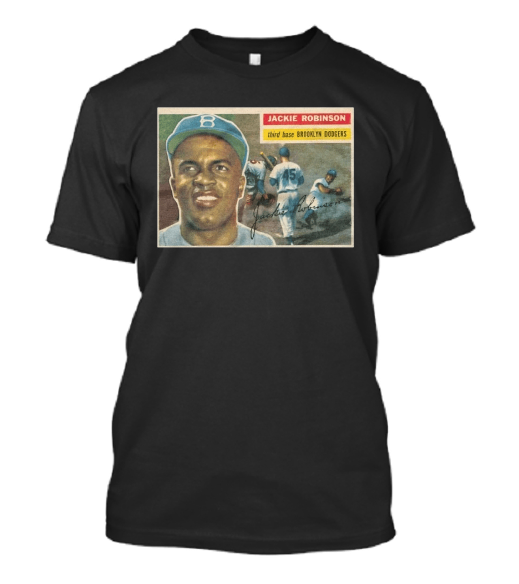 Jackie Robinson 1956 Topps Third Base Brooklyn Dodgers Baseball Card T-Shirt