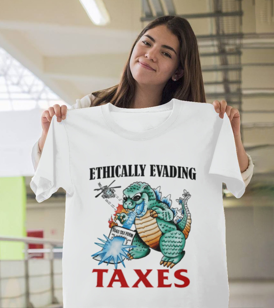 Ethically Evading Taxes Dinosaur Helicopter Ice Cream Sunglasses T-Shirt