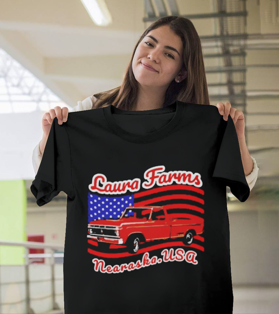 Laura Farms Nebraska USA Vintage Truck American Flag T-Shirt