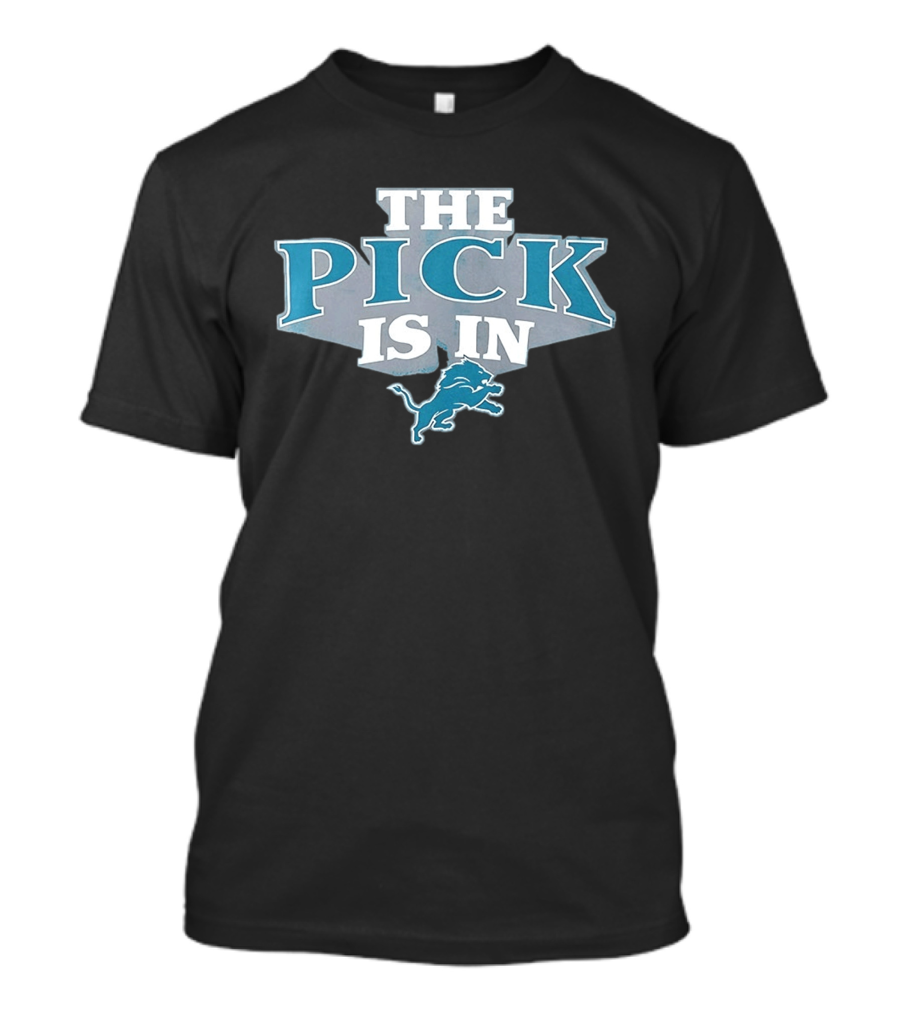 The Pick Is In Detroit Lions Football Iconic Draft Day Slogan Blue Lion T-Shirt
