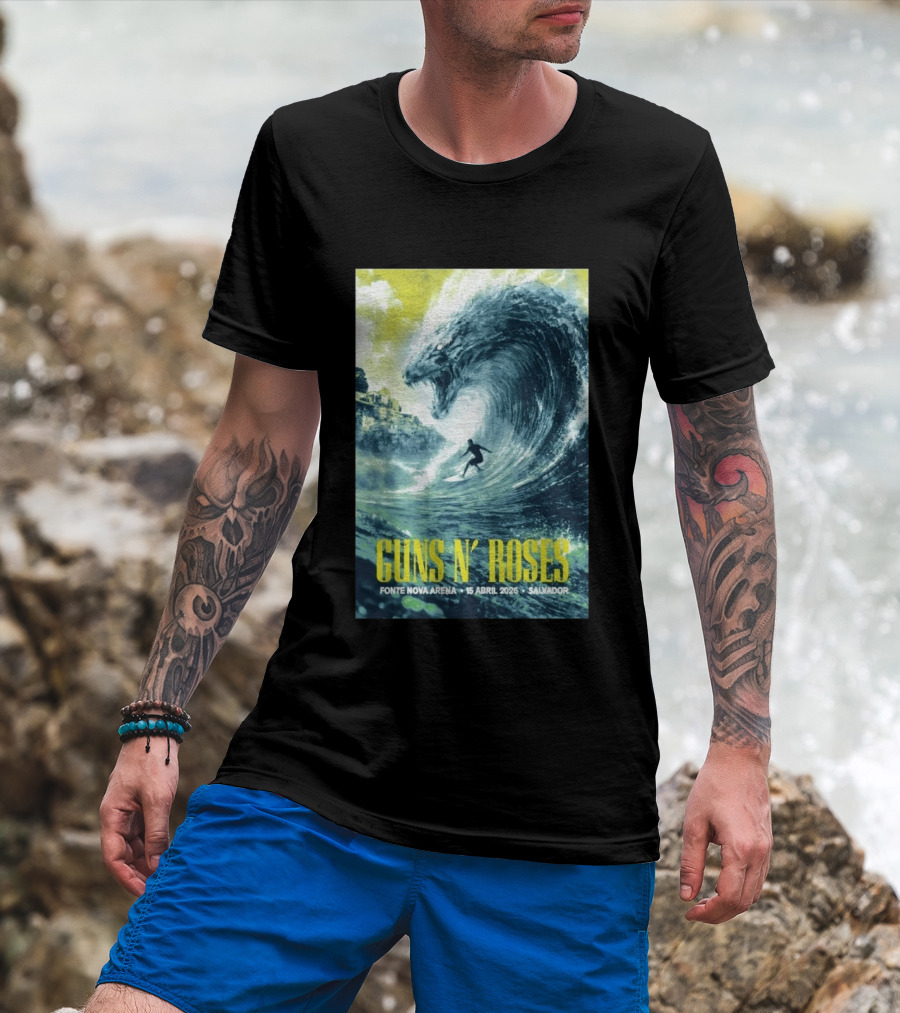Guns N' Roses Concert April 15 2026 Fonte Nova Arena Salvador Surfer Wave T-Shirt