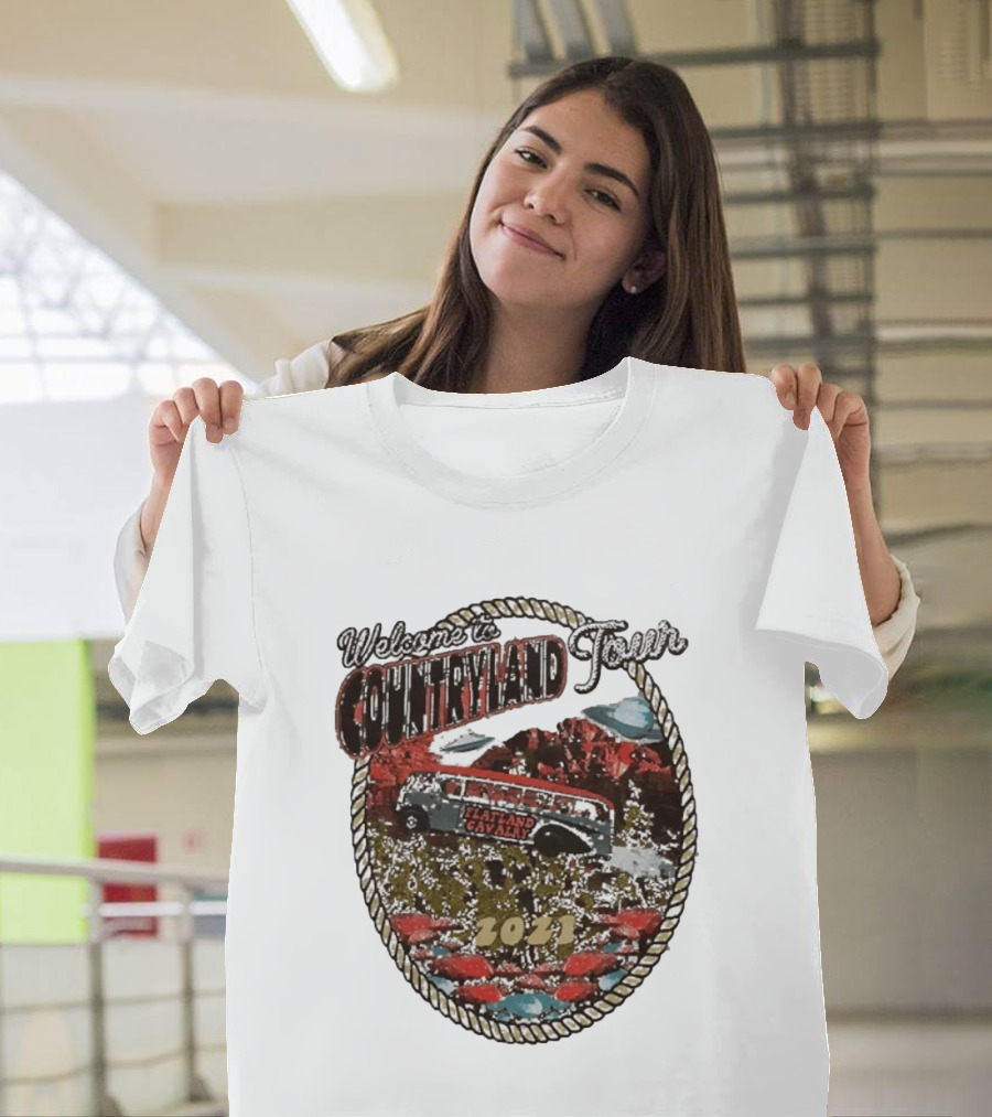 Welcome To Countryland Tour 2021 Flatland Cavalry Bus And Desert Scene T-Shirt