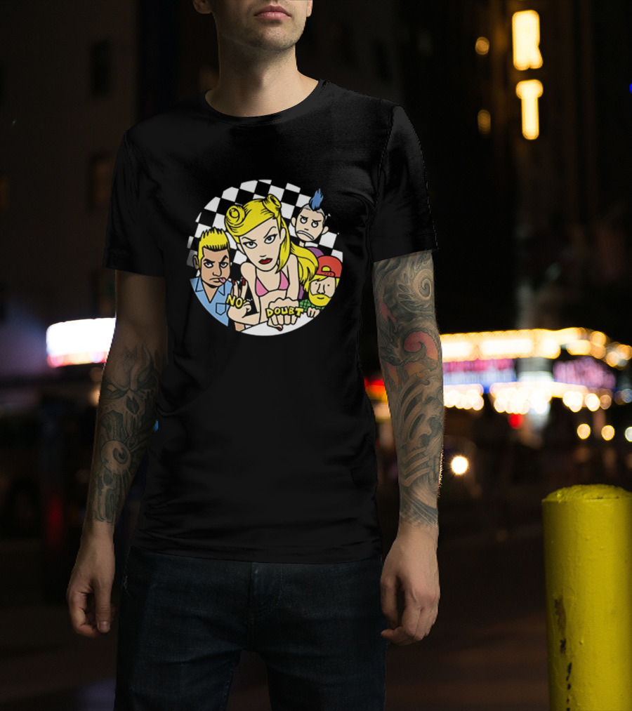 No Doubt Gwen Stefani Cartoon Band Checkered T-Shirt