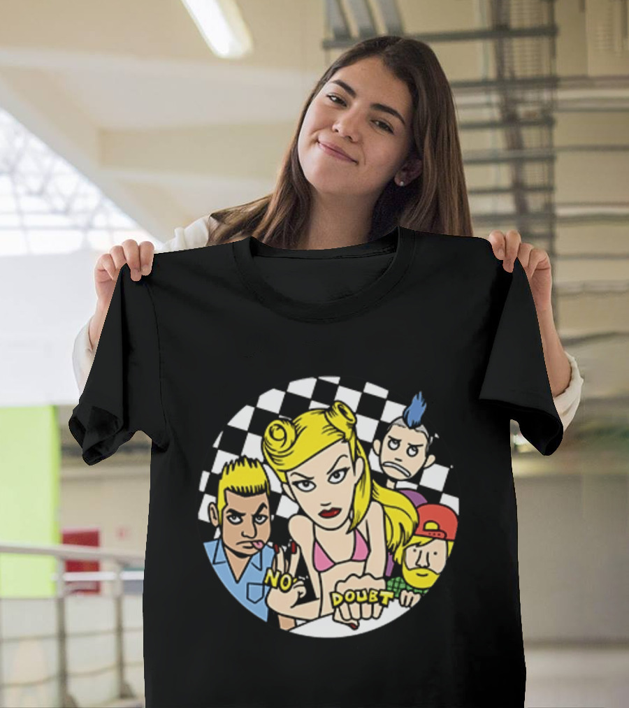 No Doubt Gwen Stefani Cartoon Band Checkered T-Shirt