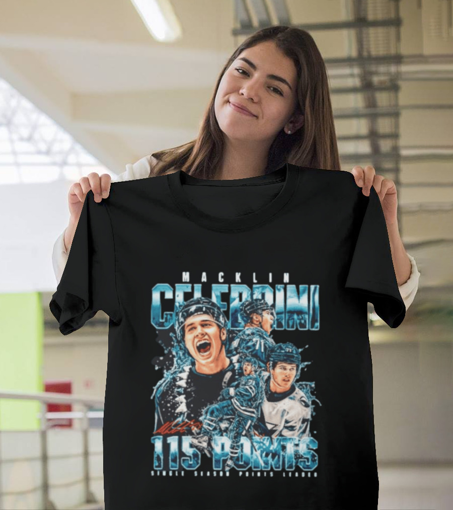 Macklin Celebrini 115 Points San Jose Sharks #71 Collage T-Shirt
