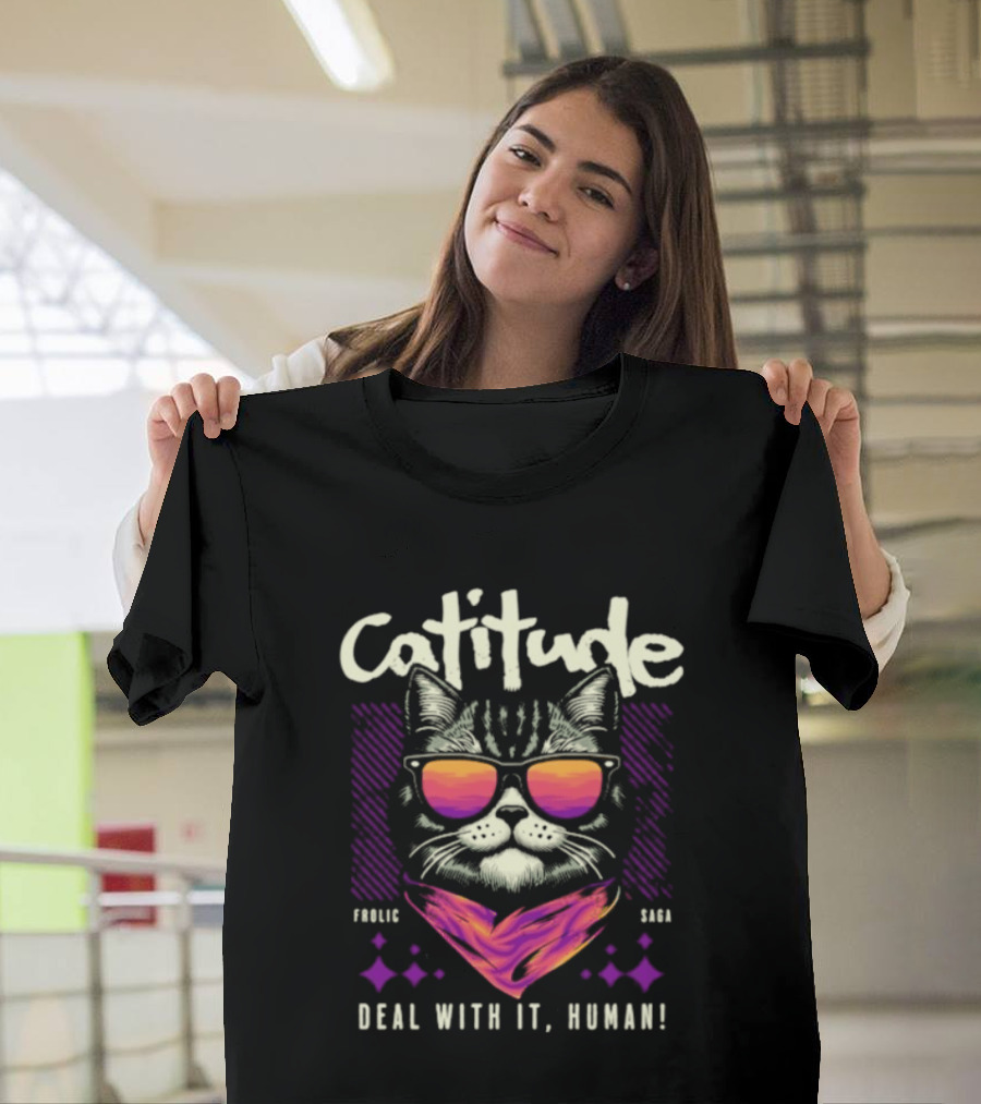 Cattitude Cool Cat Sunglasses Deal With It Human T-Shirt