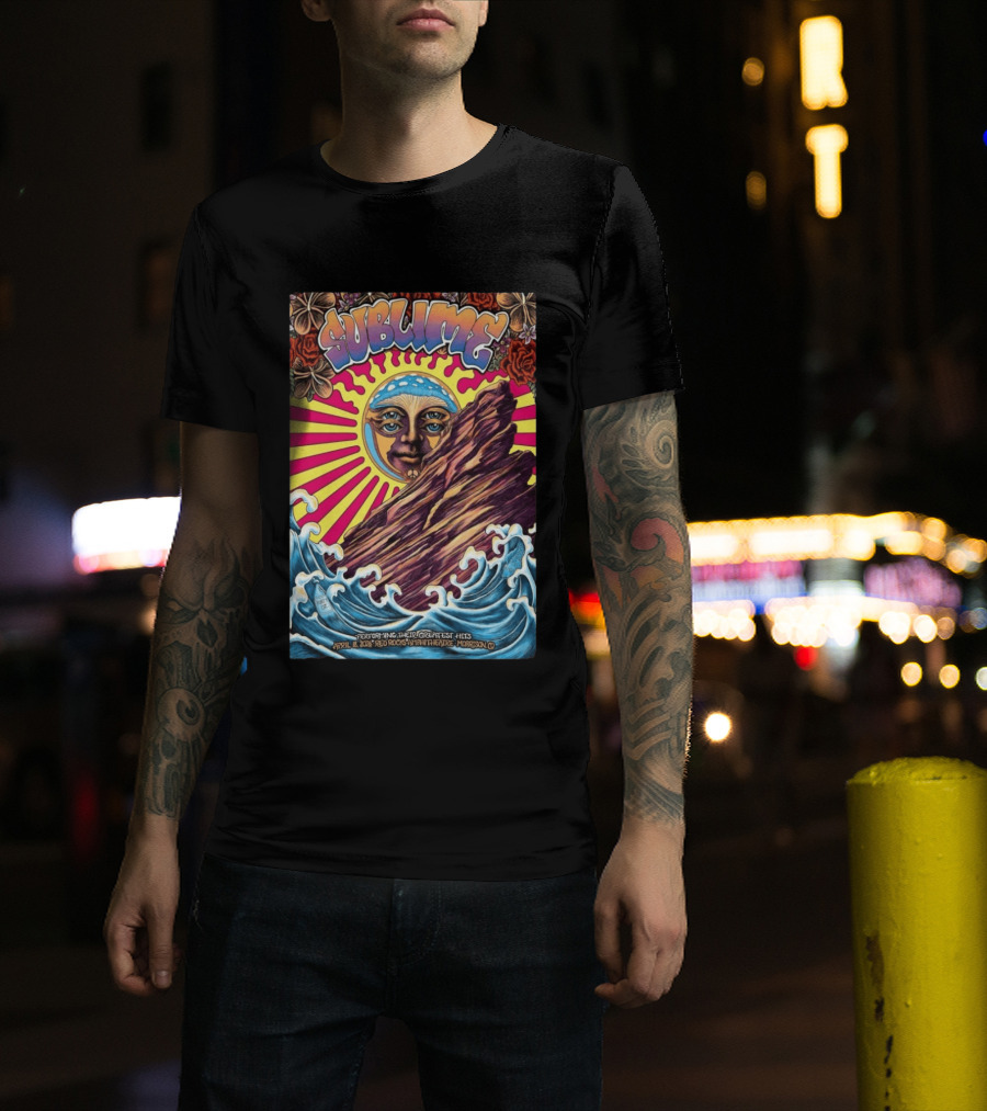 Sublime April 18 2026 Red Rocks Amphitheatre Morrison CO Performing Their Greatest Hits Sun Ocean Waves T-Shirt