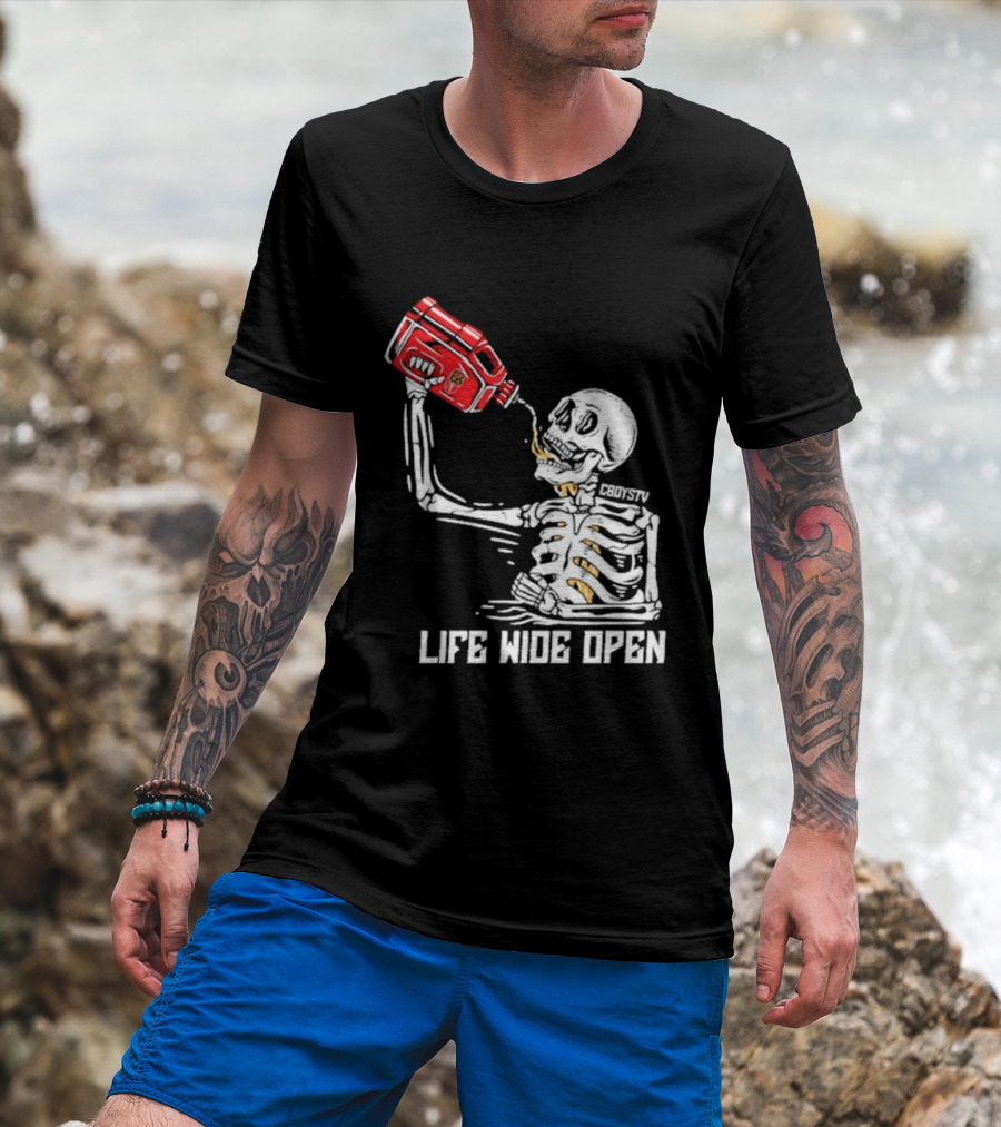 Cboystv Life Wide Open Skeleton Drinking Soul Fuel T-Shirt