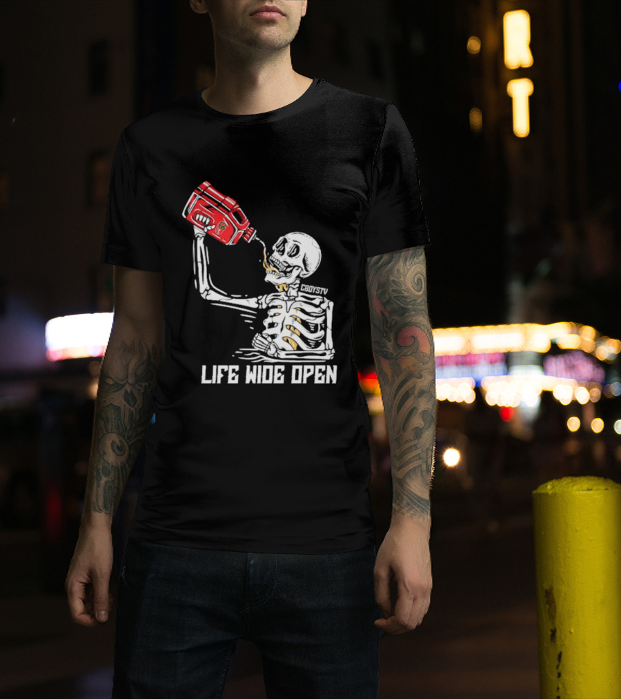 Cboystv Life Wide Open Skeleton Drinking Soul Fuel T-Shirt