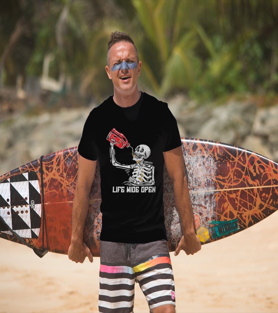 Cboystv Life Wide Open Skeleton Drinking Soul Fuel T-Shirt