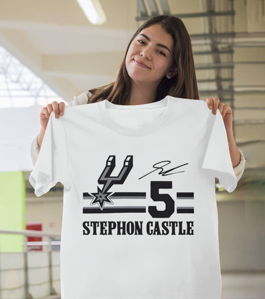 Stephon Castle San Antonio Spurs Number 5 NBA Team Signature T-Shirt