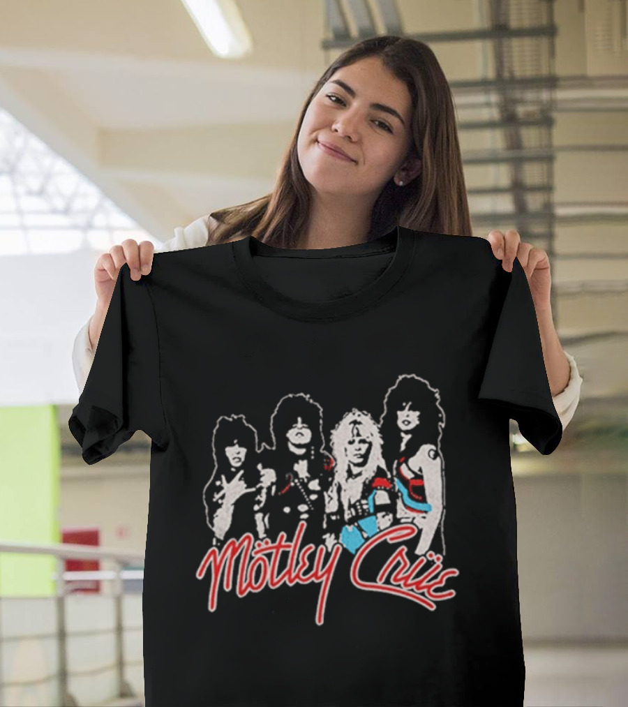 Motley Crue Band Members Sketch Red And Blue Outlines T-Shirt
