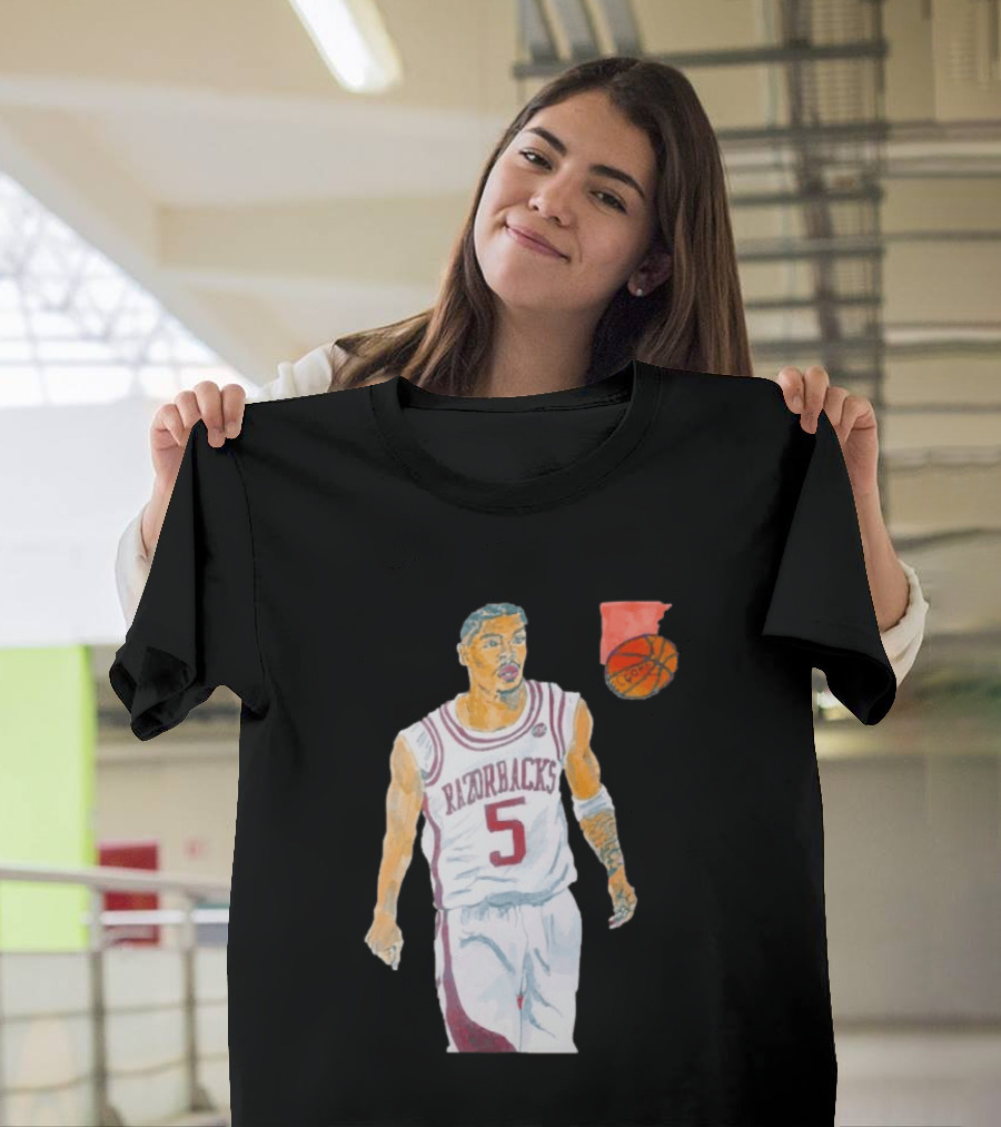 Arkansas Razorbacks Basketball Darius Acuff Jr. Caricature Player Number 5 T-Shirt