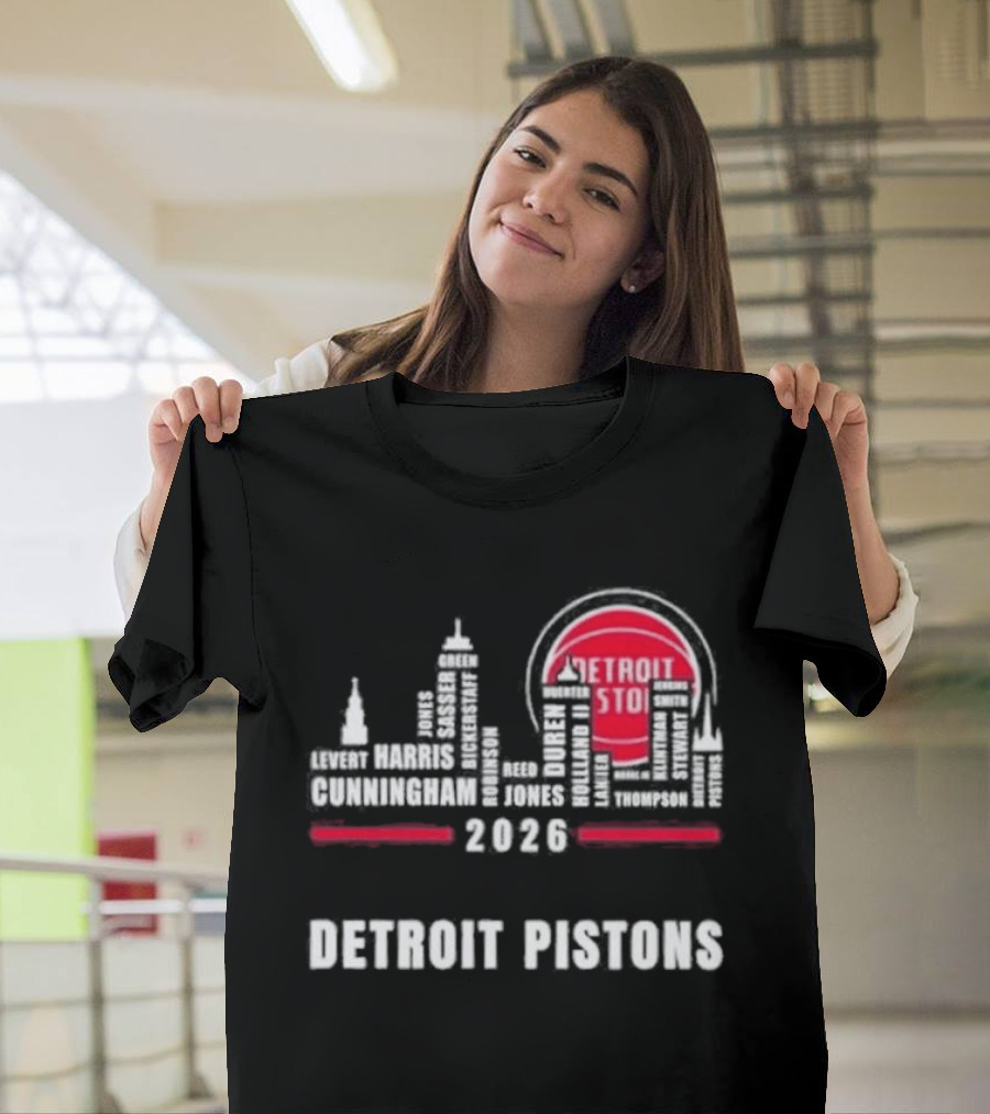 Detroit Pistons 2026 City Skyline Greatest Of All Time Players T-Shirt