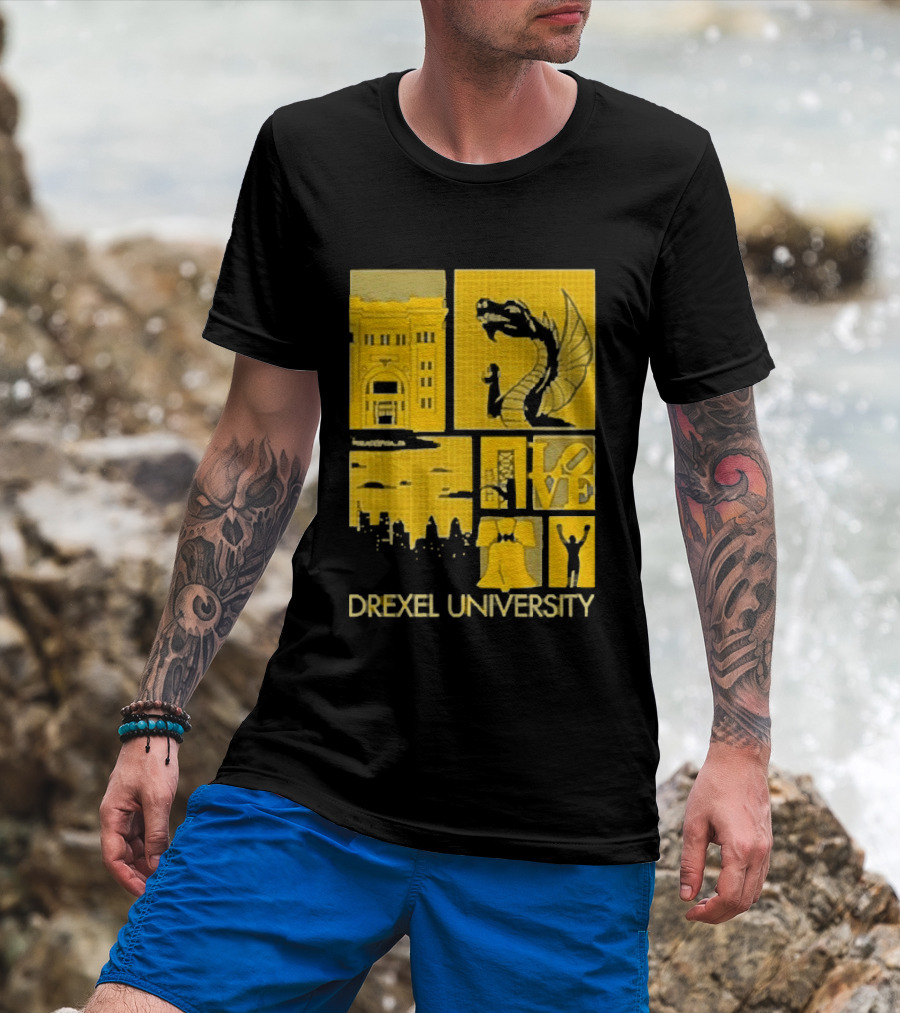 Drexel University Dragons Skyline Liberty Bell Icon Philadelphia T-Shirt