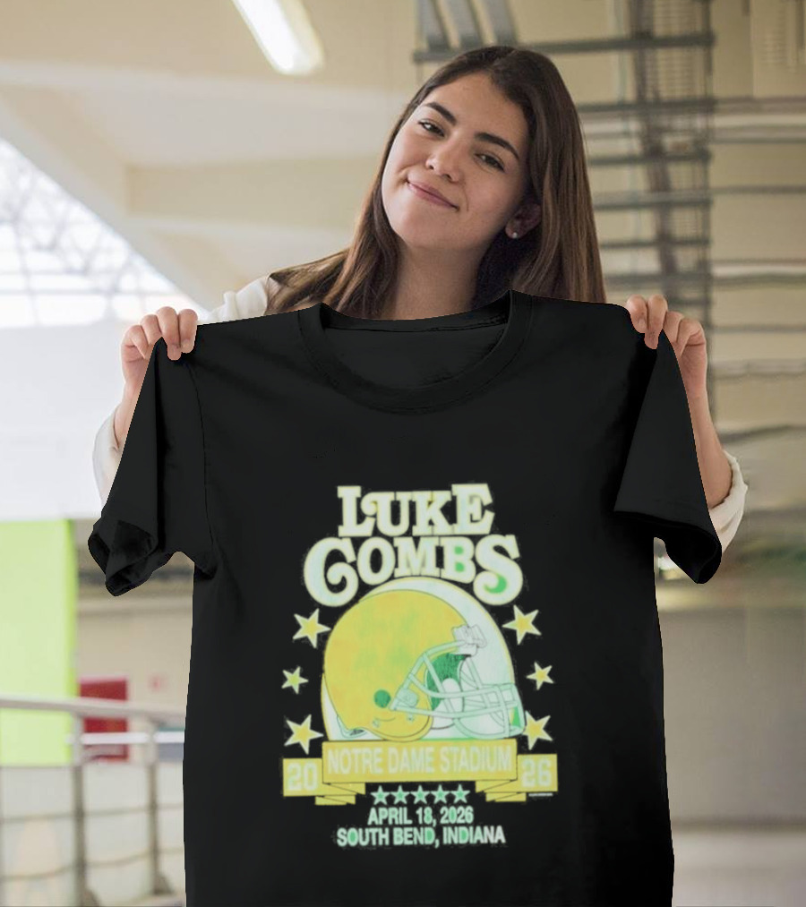 Luke Combs Notre Dame Stadium April 2026 South Bend Indiana Football Helmet Stars T-Shirt