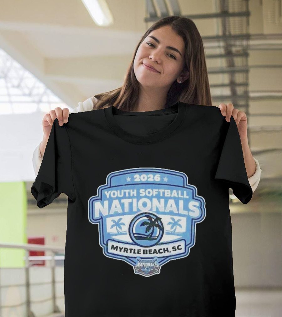 2026 Youth Softball Nationals Myrtle Beach SC With Palm Trees And Beach Scene T-Shirt