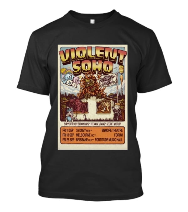 Violent Soho Australia Tour 2026 Enmore Theatre Forum Fortitude Music Hall Beddy Rays Teenage Joans Secret World T-Shirt
