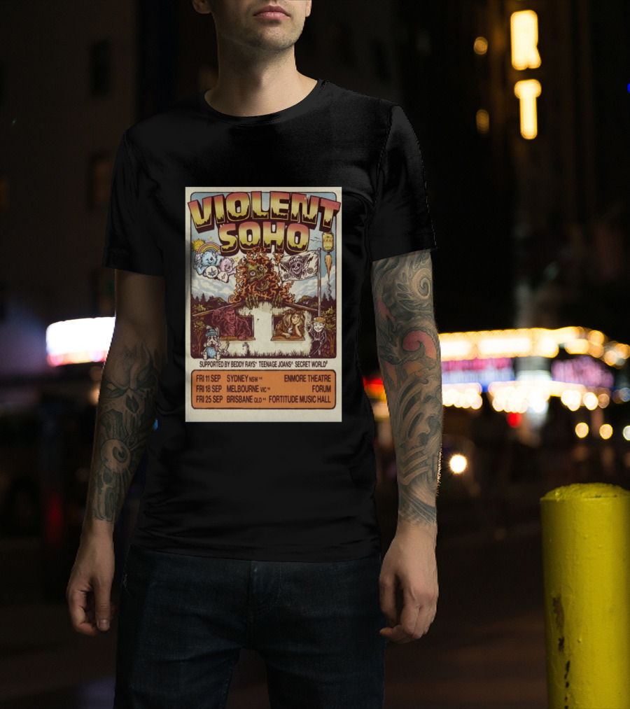 Violent Soho Australia Tour 2026 Enmore Theatre Forum Fortitude Music Hall Beddy Rays Teenage Joans Secret World T-Shirt