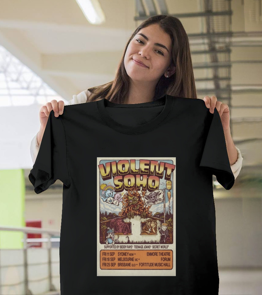 Violent Soho Australia Tour 2026 Enmore Theatre Forum Fortitude Music Hall Beddy Rays Teenage Joans Secret World T-Shirt