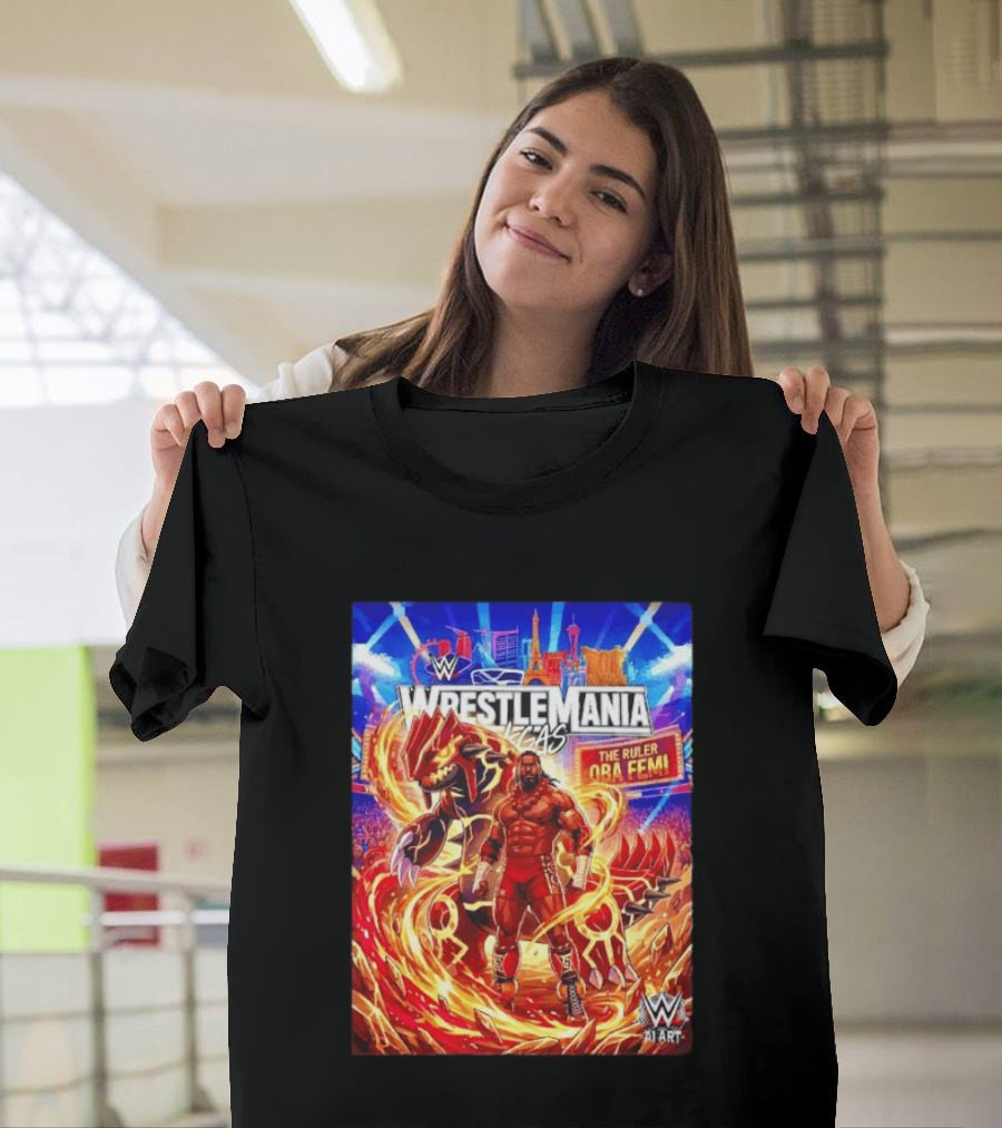 WrestleMania Vegas Pokémon Groudon X The Ruler Oba Femi WWE Superstar T-Shirt