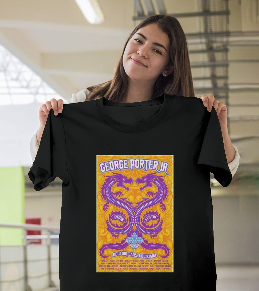 George Porter JR 2026 Fest In New Orleans Louisiana With Dragons And Fleur De Lis T-Shirt