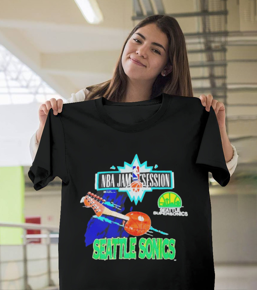 Seattle SuperSonics NBA Jam Session Retro Basketball Guitar T-Shirt