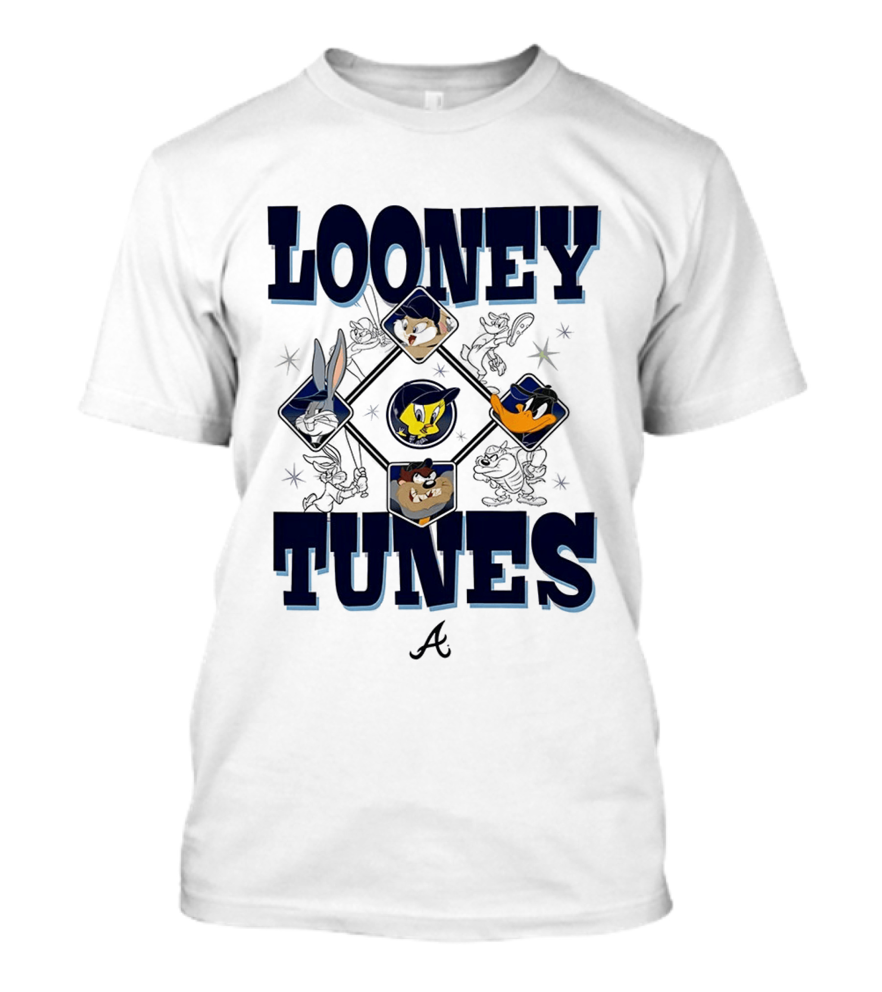 Looney Tunes Atlanta Braves Baseball Diamond Cartoon Characters T-Shirt