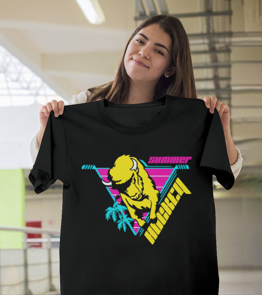 Summer Hockey Buffalo Retro Neon Triangle Vibes T-Shirt