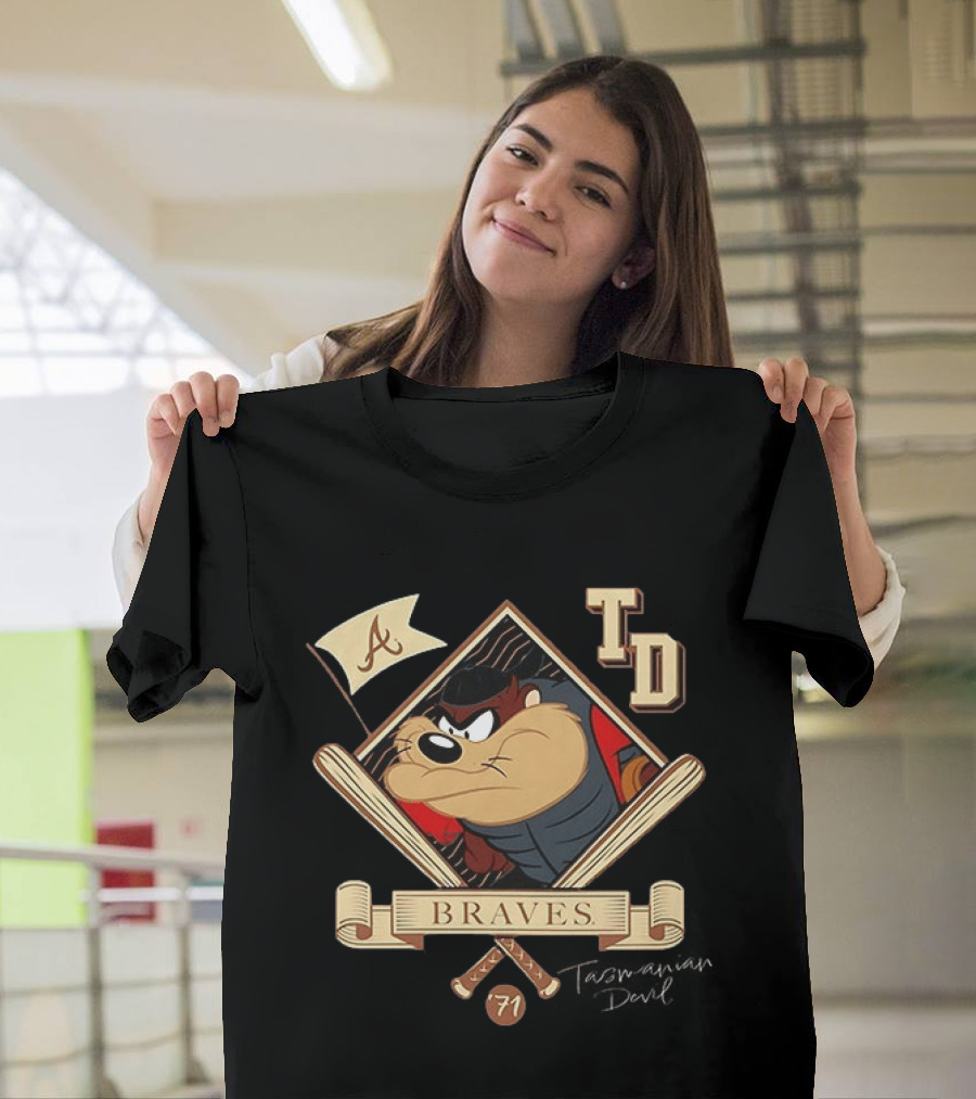 Tasmanian Devil Braves Baseball Cartoon TD 71 A Flag T-Shirt