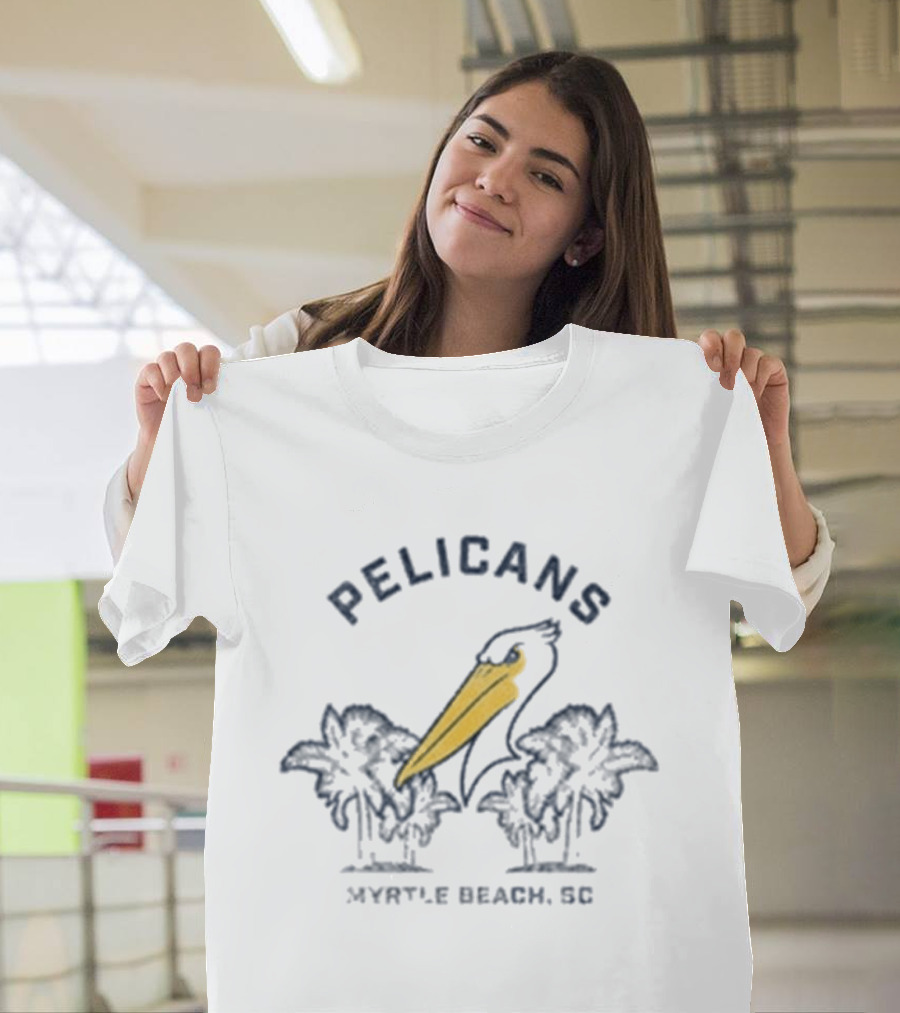 Myrtle Beach Pelicans 108 Stitches Ladies Natural Vista Palm Trees T-Shirt
