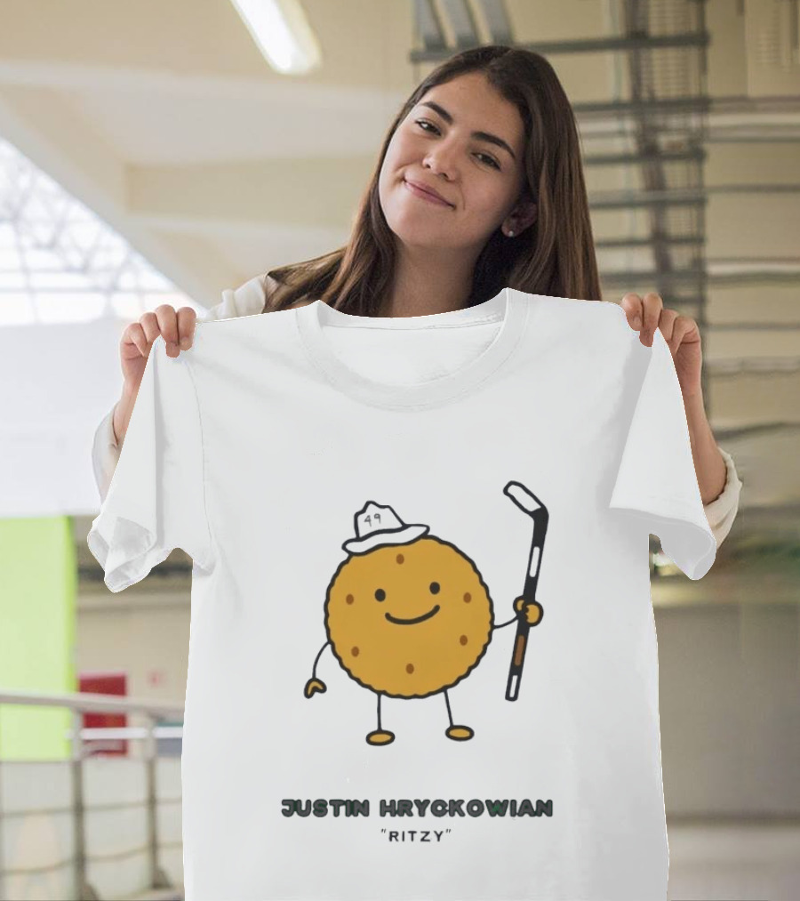 Justin Hryckowian Ritzy Hockey Cookie Character With Hat T-Shirt