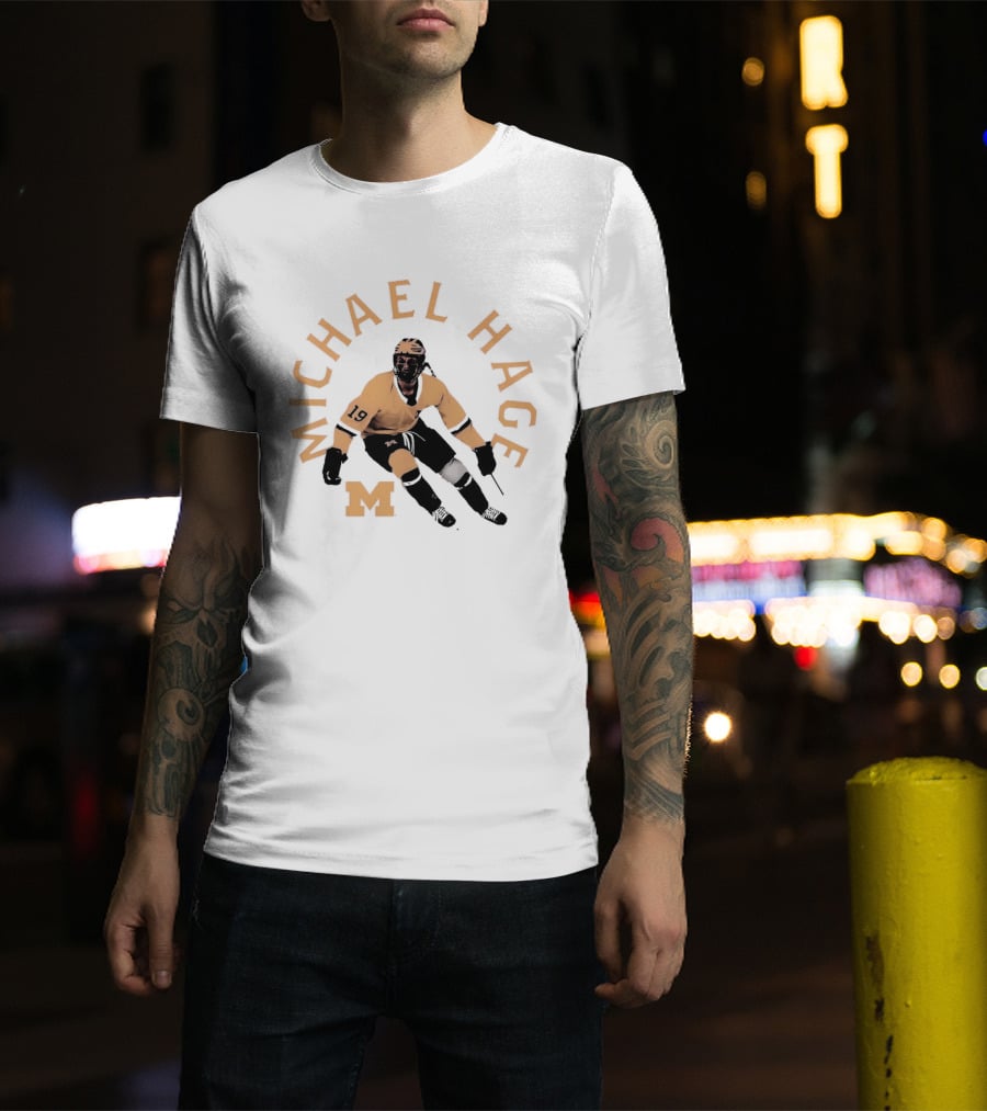Michael Hage Michigan Wolverines Hockey 2026 Retro Ice Hockey Player Number 19 And Block M T-Shirt