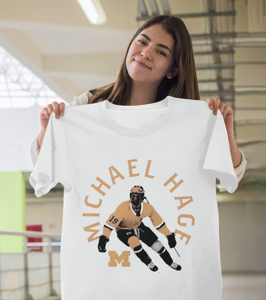 Michael Hage Michigan Wolverines Hockey 2026 Retro Ice Hockey Player Number 19 And Block M T-Shirt