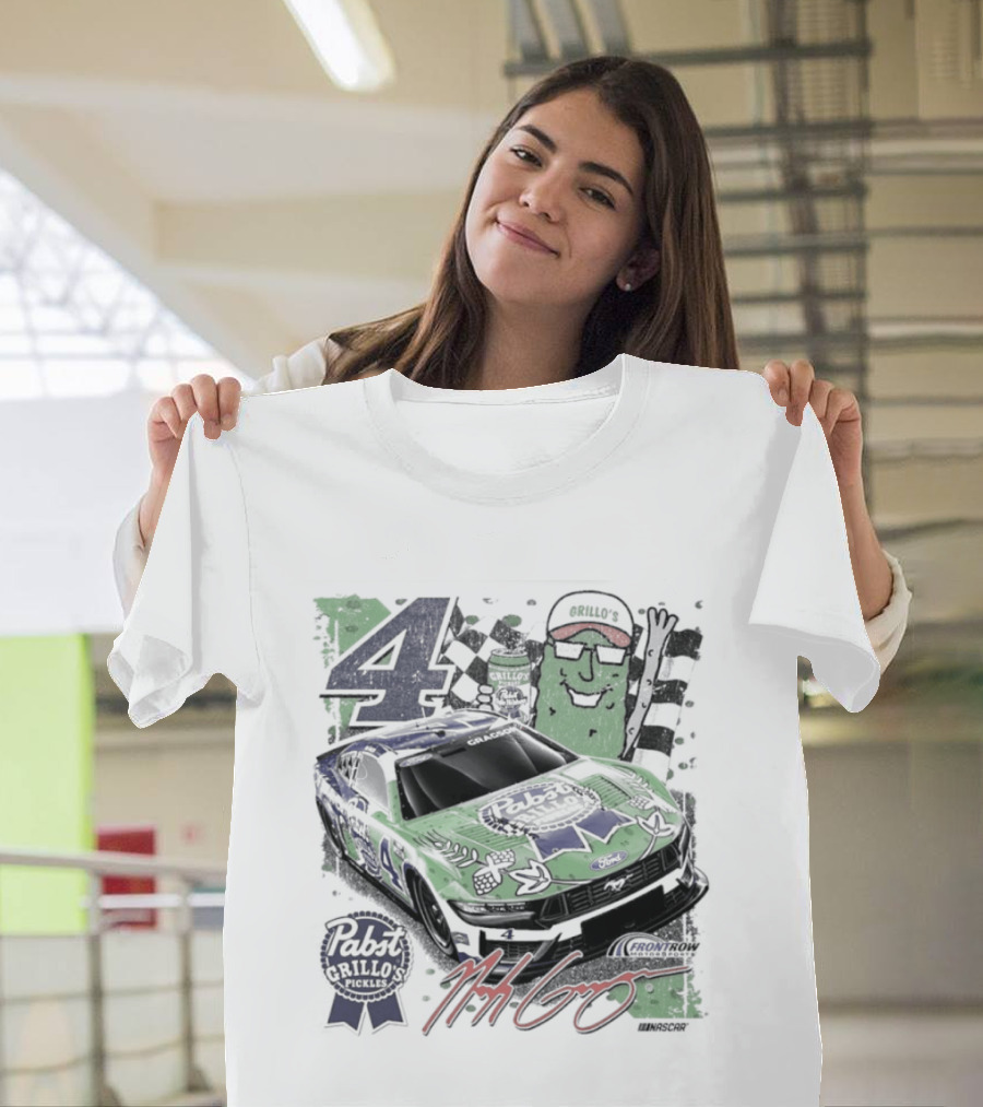 NASCAR Pabst Blue Ribbon Grillo's Pickles Car Number 4 Racing Collaboration T-Shirt