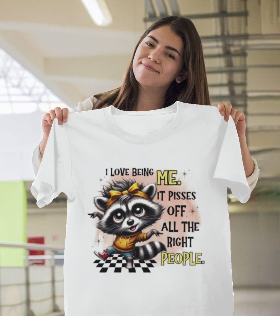 Raccoon I Love Being Me It Pisses Off All The Right People Yellow Bandana Denim Sneakers T-Shirt