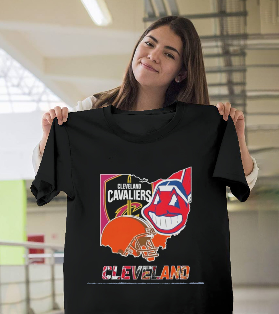 Cleveland Cavaliers Browns Indians 2026 Team Sport Map T-Shirt